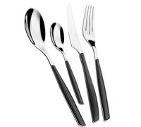 BUGATTI, Glamour, Juego de cubiertos de 4 piezas en acero inoxidable 18/10, Juego de cubiertos para 1 persona que consta de 1 cuchara, 1 tenedor, 1 cuchillo y 1 cucharadita (Black Smoke)