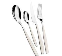 BUGATTI, Glamour, Juego de cubiertos de 4 piezas en acero inoxidable 18/10, Juego de cubiertos para 1 persona que consta de 1 cuchara, 1 tenedor, 1 cuchillo y 1 cucharadita (Marfil)