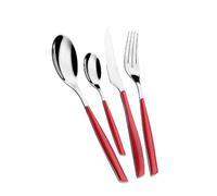 BUGATTI, Glamour, Juego de cubiertos de 4 piezas en acero inoxidable 18/10, Juego de cubiertos para 1 persona que consta de 1 cuchara, 1 tenedor, 1 cuchillo y 1 cucharadita (Rojo)