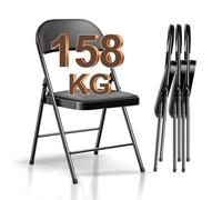 BULAGE Juego de 4 sillas Plegables jardín, Plegables, Silla Plegable 150kg Reforzada - apilables, sillas Plegables Comedor y terraza con Piel sintética Asiento, Color Negro