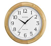Bulova Reloj de Pared analógico atómico de Madera, C5005 Atomic Time 3, se Ajusta automáticamente, batería de Cuarzo