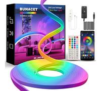 BUNACET Tira LED Neón RGB+IC 8M, Luz LED Neón Silicona 108 LED/Metro, Impermeable IP65, Control APP, Neón LED RGB con Cargador y Control remoto para Habitación, Sala de juegos, Exterior, Fiesta
