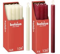 Bundle of Bolsius - Casa rústica - Cónico - Velas de cena - Perla suave - 27 cm - Caja 16 + Bolsius - Velas cónicas para cenas - rojo - paquete de 9 - duración de combustión de 13 horas - 27 x 2,3 cm