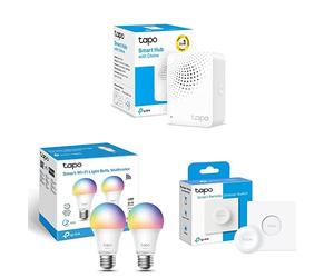 Bundle of TP-Link Tapo H100 Smart Hub + Tapo L530E 2-Pack - Bombilla LED inteligente Wi-Fi, multicolor + Tapo S200D - Interruptor Regulador Intensidad de Luz WiFi Inteligente