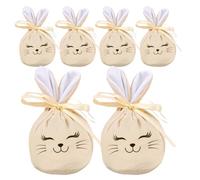 Bunny Goodie Bags Set - 6 Pieces Drawstring, Reusable Storage Pouch | 4.7x3.9inch Easter Party Favor Supplies, Cute Rabbit Candy Gift Sack Collection With Fabric Material Design For Teen Kids