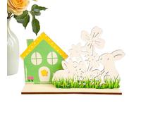 Bunny House Easter Signs - - 19 x 12 cm Wood Easter GNOME Bunny House Decorations | Flower Cabin Rabbit Tabletop Centerpieces | Art Craft Table Easter Decor for Living Room Bedroom Table