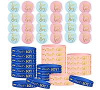 Buosha 48 Piezas Set de Suministros para Fiesta de Revelación de Género, 24 Alfileres de Botón y 24 Pulseras de Silicona para Revelación de Género Team Girl Boy
