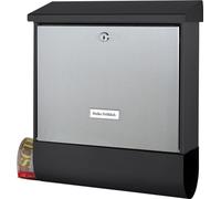 BURG-WÄCHTER, buzón modelo London-Set 68670 de B+S, con compartimento para periódicos y placa de identificación, fabricado en acero galvanizado y acero inoxidable, con ranura de entrada para documento