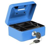 BURG-WÄCHTER Caja de caudales con cerradura de llave, Ranura para monedas y bandeja para dinero, Pequeña, Chapa de acero, Money 5012, Azul