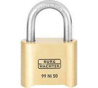 BURG-WÄCHTER Candado de combinación N.º 99 Ni 50 SB, Cuerpo de latón macizo, Resistente a la intemperie, Arco de doble cierre de acero inoxidable