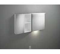 burgbad Badu armario con espejo con luz LED horizontal en la parte superior, 2 puertas, 1 estante abierto, versión derecha, con iluminación LED para el lavabo, anchura 1200mm, SFUD120RF3700G0196, Colo