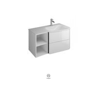 burgbad Badu lavabo bajo para lavabos, terciopelo blanco, incluye mueble bajo, 2 extraíbles, 1 estante abierto, versión izquierda, anchura 920mm, SFUV092LF3695C0037G0196, Color: Roble decorado Cashmer