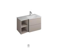 burgbad Badu lavabo bajo para lavabos, terciopelo blanco, incluye mueble bajo, 2 extraíbles, 1 estante abierto, versión derecha, anchura 920mm, SFUV092RF3690C0037G0196, Color: Gris basalto mate / gris