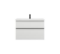 burgbad Eqio lavabo mineral de fundición con mueble bajo para lavabo con iluminación LED, 920x490x638mm, SHCC092F6582C0001G0252, Color: Blanco mate / Blanco mate, tirador negro mate G0252