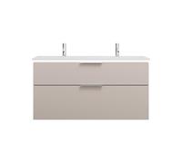 burgbad Eqio mueble bajo para lavabo doble con iluminación LED, con 2 cajones, anchura 1220mm, SHCE122F6583C0001G0146, Color: Gris claro mate / Gris claro mate, tirador cromado G0146