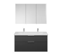 burgbad Eqio Set, compuesto por armario con espejo a la derecha, lavabo de cerámica con 2 grifos y mueble bajo para lavabo, anchura 1230mm, SFAO123LF6584C0001G0146, Color: Gris oscuro mate / Gris oscu