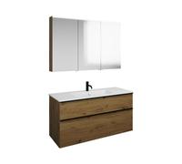 burgbad Eqio Set, compuesto por armario con espejo a la izquierda, lavabo de cerámica Slim y mueble bajo para lavabo, anchura 1220mm, SHCP122RF5662C0001G0252, Color: Roble decoración Urban / Roble dec