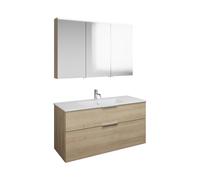 burgbad Eqio Set, compuesto por armario con espejo a la izquierda, lavabo de cerámica Slim y mueble bajo para lavabo, anchura 1220mm, SHCP122RF3180C0001G0146, Color: Roble Decoración Cachemira / Roble