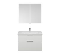 burgbad Eqio Set, compuesto por armario con espejo, lavabo de cerámica y mueble bajo para lavabo, anchura 930mm, SFAN093F6582C0001G0146, Color: Blanco mate / Blanco mate, mango cromado G0146