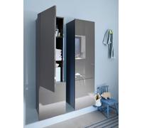 burgbad Essento Armario alto con 2 puertas, bisagra de puerta izquierda, anchura: 400mm, HSCF040LF2772G0090, Color: Acrílico negro de alto brillo / Mango de barra de acrílico negro de alto brillo G009