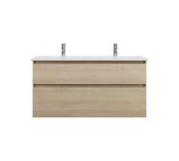 burgbad Lin20 Lavabo bajo para lavabo doble blanco brillante con mueble bajo para lavabo, 2 extraíbles, 1230x495x622mm, SGHL123F5355C0001, Color: Decoración de roble Cachemira