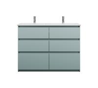 burgbad Lin20 Lavabo bajo para lavabo doble blanco brillante con mueble bajo para lavabo, 6 extraíbles, 1230x495x912mm, SGHO123F5395C0001, Color: Painel traseiro azul gelo mate / cinzento antracite