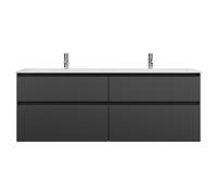 burgbad Lin20 Lavabo bajo para lavabo doble blanco mate con mueble bajo, 4 extraíbles paralelos, 1620x495x612mm, SGIB162F5381C0037, Color: Gris oscuro mate