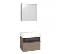 burgbad Yumo set de lavabo de cerámica, incl. tocador, in rmario de espejo con iluminación de lavabo LED, anchura: 665mm, SFLA067F3726G0179, Color: Gris basalto Melamina mate / Gris basalto Melami