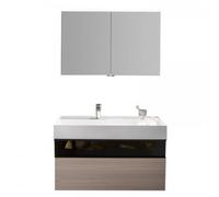 burgbad Yumo set de lavabo de cerámica, incl. tocador, in rmario de espejo con iluminación LED para el lavabo, anchura: 1015mm, SFLA102F3196G0179, Color: Roble Beige natural Melamina de descomposi