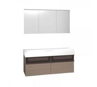 burgbad Yumo set lavabo de cerámica, incl. tocador, in rmario de espejo con iluminación LED para el lavabo, anchura: 1315mm, versión derecha, SFLC132RF3726G0179, Color: Gris basalto Melamina mate