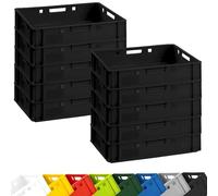 BURI 10 cajas para carnicerías E1, multicolor, 60 x 40 x 12,5 cm, de Alemania, aptas para alimentos, robustas, apilables, planas, color negro