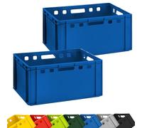 BURI 2 cajas para carniceros, 60 x 40 x 30 cm, E3 alto, extremadamente robustas, apilables, aptas para alimentos, apilables, color azul