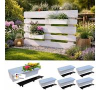 BURI 6 Maceteros de palet europeo con insertos florales in lfombrilla de riego | con sistema de suspensión para colgar | 37,3 cm Blanco | Plantador para palet europeo | Macetero de balcón | Maceta