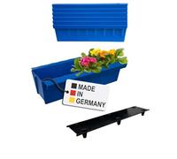 BURI 6 palés europeos para macetas, incluye esterilla de riego, con sistema de suspensión para colgar, 37,3 cm, color azul, jardinera para palé europeo, jardinera para balcón, maceta, extremadamente