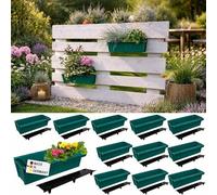 BURI Juego de 12 jardineras para palés, color verde, 37,3 cm, para colgar | BURI, Alfombra de riego de plástico, fabricada en Alemania, resistente a la intemperie, balcón, bancal, estable, duradera