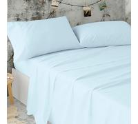Burrito Blanco Sábanas de Hostelería | Juego de Sábana Cama 80 | Cama Individual | Ropa de Cama Algodón/Poliéster | Fácil Planchado | Juego de Sábanas de Color Azul| Disponible en Más Medidas