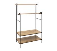 Burro de ropa doble 2 estantes y 2 barras colgadoras madera y metal negro y roble claro 96x164 cm