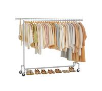 SONGMICS Burro Ropa con Ruedas, Perchero Burro Extensible con Carga Pesada, Capacidad de Carga de 110 kg, 45 x (160-200) x 162,9 cm, Fácil de Montar, Portátil, Plata HSR176E01
