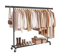SONGMICS Burro Ropa con Ruedas, Perchero Burro Extensible con Carga Pesada, Capacidad de Carga Máx. de 150 kg, 45 x (160-200) x 161,5 cm, Fácil de Montar, Portátil, Negro HSR175B01