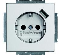 Busch-Jaeger 20 EUCBUSB-83, enchufes CEE 7/3 + USB, 2P+E, USB 2.0, color plateado, material plástico, grado de protección IP20
