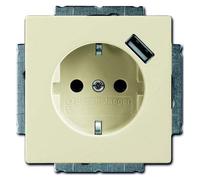 Busch-Jaeger 2011-0-6159, enchufe CEE 7/3 + USB, 2P+E, color blanco, IP20, con certificación CE, 250 V