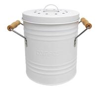 Busco una Idea, ME0025, Cubo de Basura de Compost Metal Tapa y Asas, diseño Retro y Elegante, Capacidad de 4 litros, Tapa con Filtro, prácticos Mangos de Madera