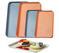 Bustlwor 4 Piezas Bandeja de plástico rectangular, Bandeja de comida rápida antideslizante, Bandejas para Servir Comida, para Cocina, Comedor, Cafetería(Azul, Naranja)