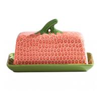 Butter Keeper Plato de mantequilla de cerámica con forma de fresa con tapa, bonito plato navideño, estilo 2