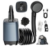 Buudala Ducha Portatil Camping,Pantalla Digital & 6000mAh Recargable Ducha Camper,IPX7,4 Modos de Ducha,Manguera de 2M para Acampar, Hacer Caminatas,Duchas al Aire Libre, Lavaderos de Coches