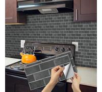 BUYBLIFE Gris Azulejos Adhesivos Cocina, 12 Piezas Pegatinas de Pared PVC 15x30cm Vinilo Pared Vinilos de Pared Decorativos Pared Cocina Azulejos Baño Vinilo Suelo