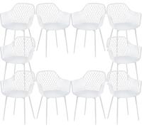 buybyroom Sillas Jardin Exterior, Sillas Terraza Exterior Pack de 10 con Reposabrazos, Patas de Metal y Respaldo de Plástico Ergonómico, para Jardín,Terraza,Balcón,Salón,Comedor, Blanco