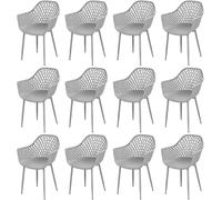 buybyroom Sillas Jardin Exterior, Sillas Terraza Exterior Pack de 12 con Reposabrazos, Patas de Metal y Respaldo de Plástico Ergonómico, para Jardín,Terraza,Balcón,Salón,Comedor, Gris
