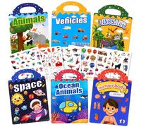 BuyCard 6 Libro Pegatinas Reutilizables,3D Libro de Pegatinas Infantiles 2 3 4 Años actividades de avión de viaje para niños,regalo para niños y niñas (Azul+6pcs)
