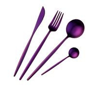 Buyer Star Juego de cubiertos de acero inoxidable de 4 piezas de color morado cubertería de acero inoxidable Set de cena cuchillo de oro tenedor cuchara púrpura vajilla
